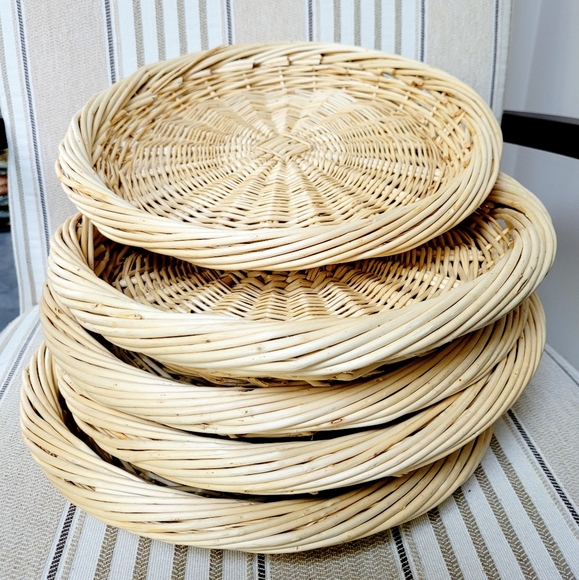 Dining | Set Of 5pc 11 Wicker Plate Rattan Basket Paper Plate Holder